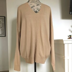 QIXING | Women's Beige Super Soft and Stretchy V-Neck Long Sleeved Sweater